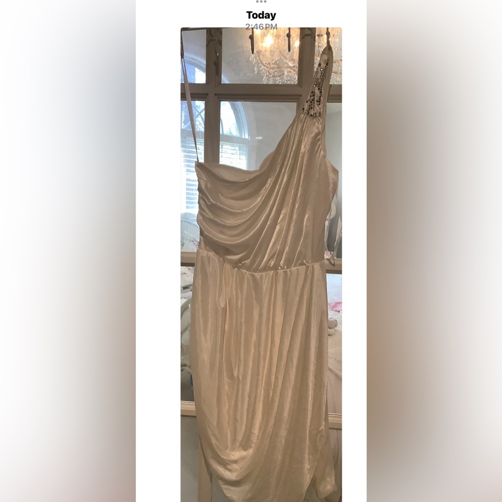 Arden B Cream One Shoulder Dress beautiful with embellished side